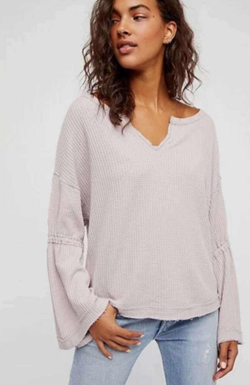 We the Free People Women's Lavender Waffle Knit Loose Fit Long Sleeve Medium